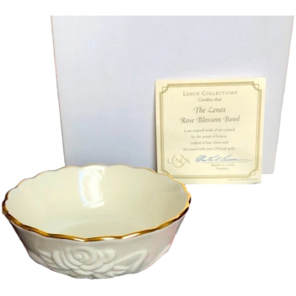 LENOX NIB Rose Blossom Bowl 4.5" Fine Bone China Pure 24K Gold COA Collectible